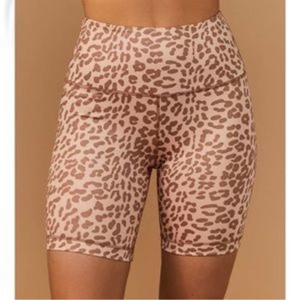 Tan + Lines Laurel Cyn Animal Print Bike Shorts, Pink Leopard